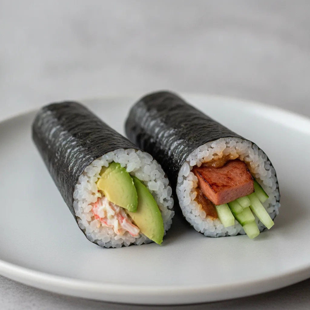 California and Spam Musubi Handroll. California and Spam Musubi Handroll.