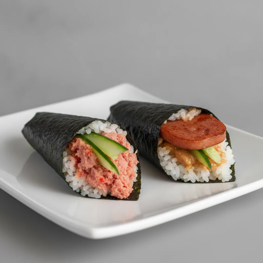 Spicy Tuna and Spam Musubi Handroll. Spicy Tuna and Spam Musubi Handroll.