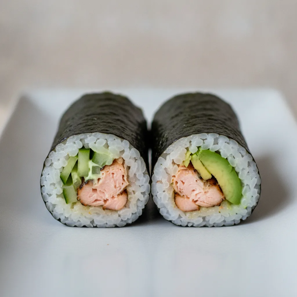 Cilantro Salmon and Grilled Salmon and Avocado Handroll. Cilantro Salmon and Grilled Salmon and Avocado Handroll.