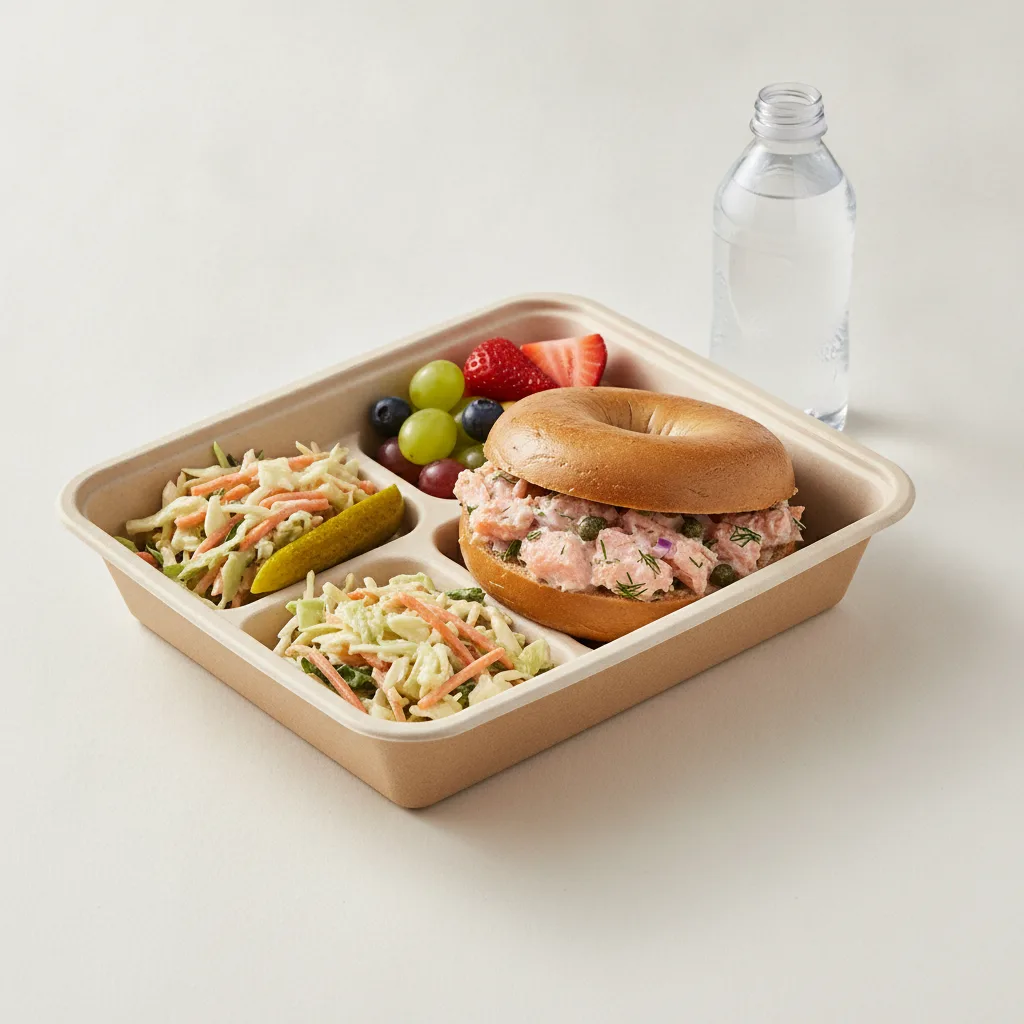 Gluten Free Boxed Lunch — Hot Smoked Salmon Salad / Bottled Water Gluten Free Boxed Lunch — Hot Smoked Salmon Salad / Bottled Water