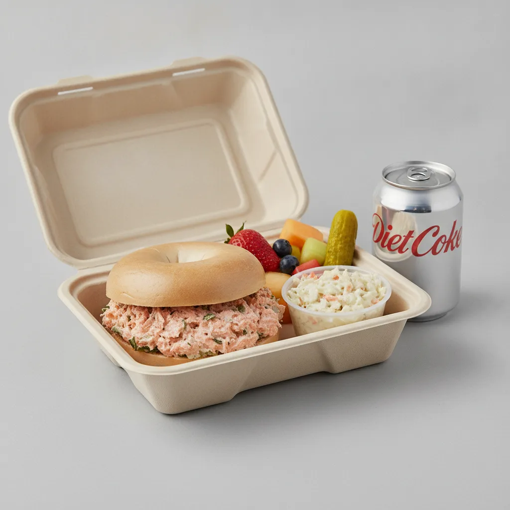 Gluten Free Boxed Lunch — Hot Smoked Salmon Salad / Diet Soda Gluten Free Boxed Lunch — Hot Smoked Salmon Salad / Diet Soda