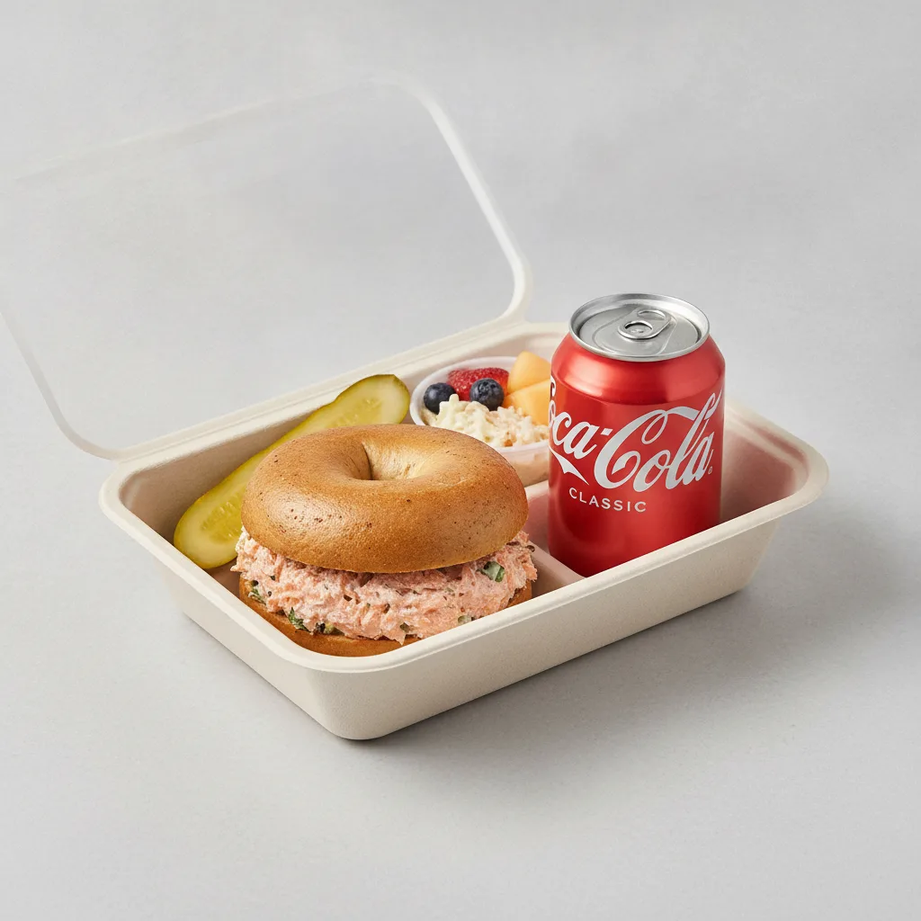 Gluten Free Boxed Lunch — Hot Smoked Salmon Salad / Regular Soda Gluten Free Boxed Lunch — Hot Smoked Salmon Salad / Regular Soda