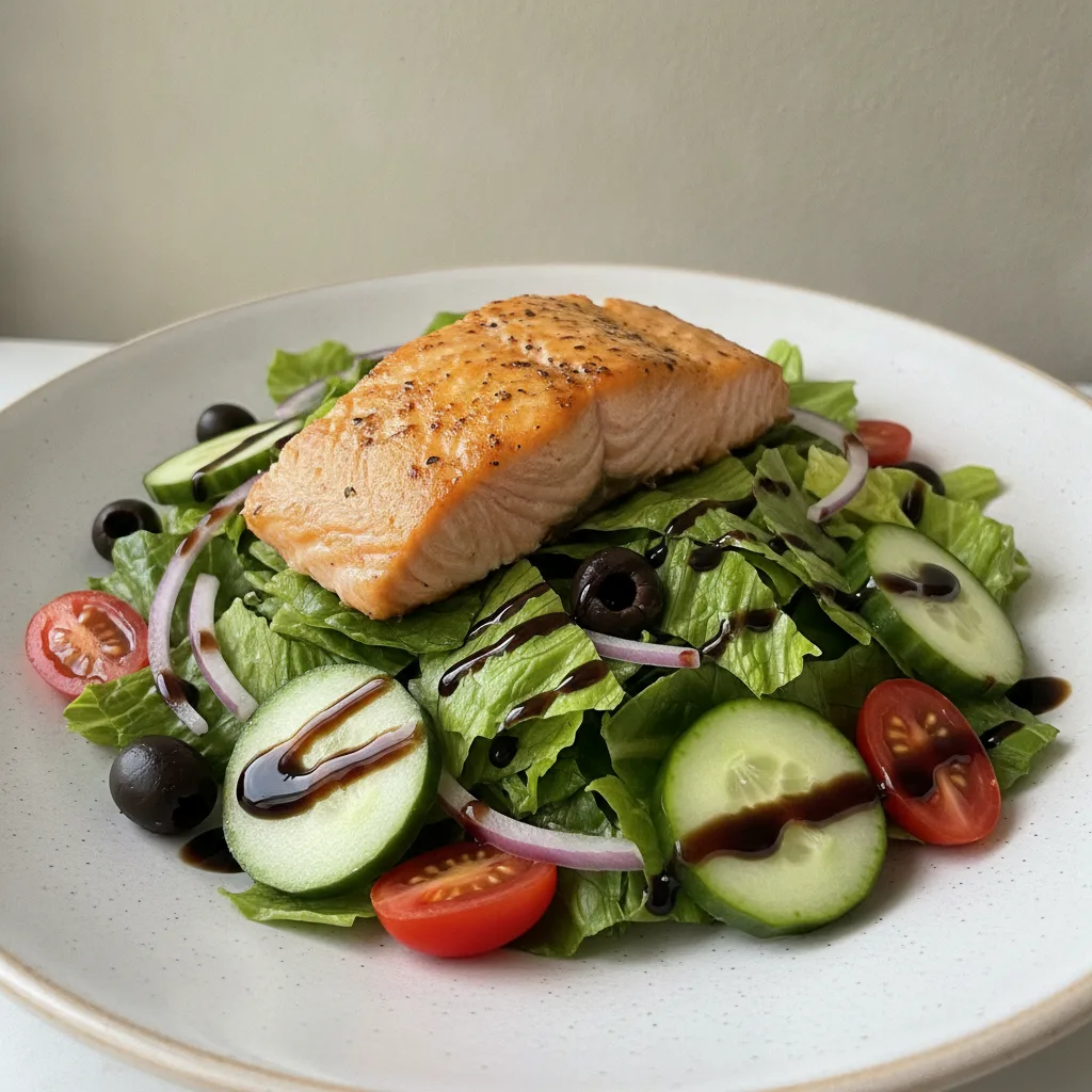 Garden Salad - Balsamic With Baked Salmon Garden Salad - Balsamic With Baked Salmon