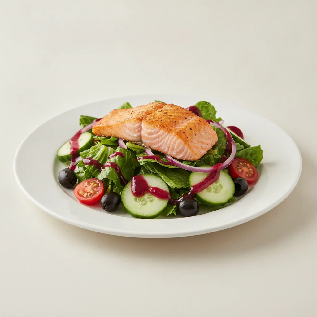 Garden Salad - Raspberry Vinaigrette With Baked Salmon Garden Salad - Raspberry Vinaigrette With Baked Salmon