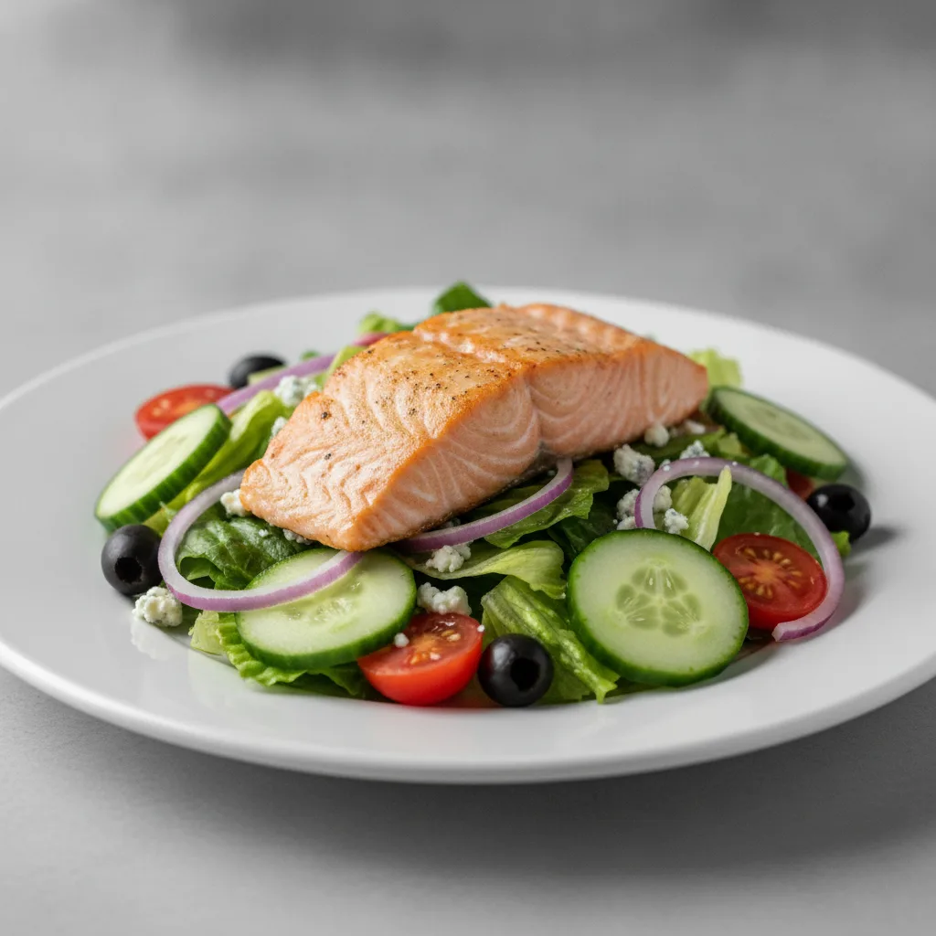 Garden Salad - Blue Cheese With Baked Salmon Garden Salad - Blue Cheese With Baked Salmon