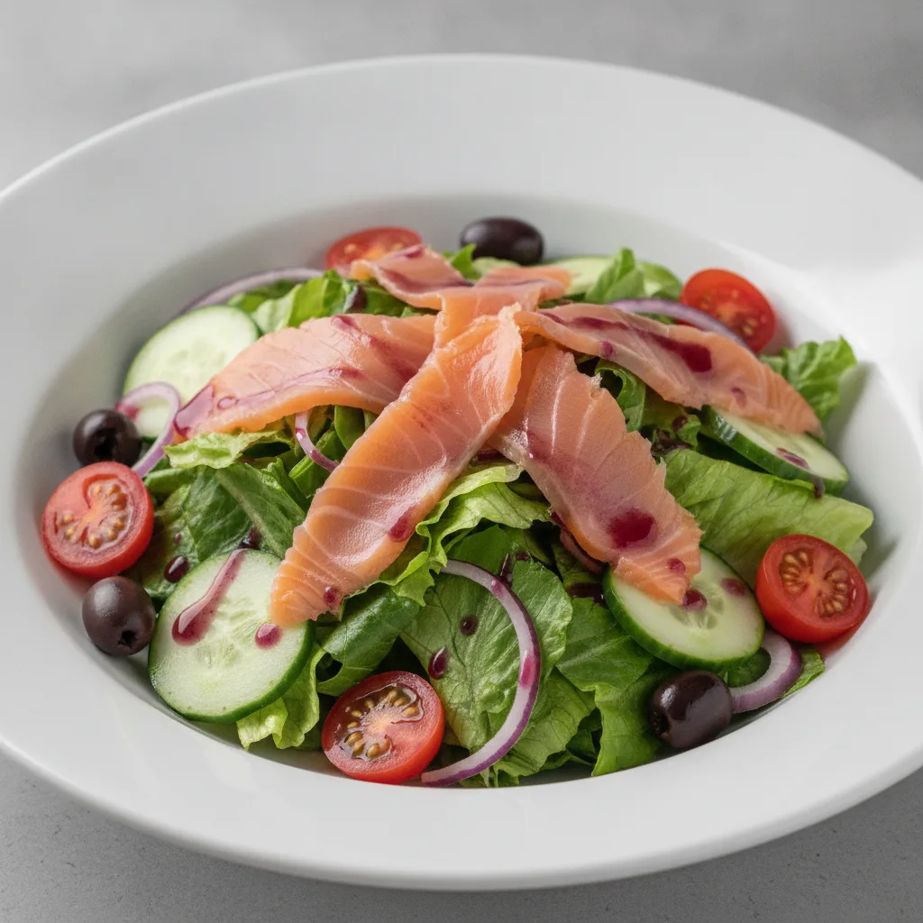 Garden Salad - Red Wine Vinaigrette With Smoked Salmon Garden Salad - Red Wine Vinaigrette With Smoked Salmon