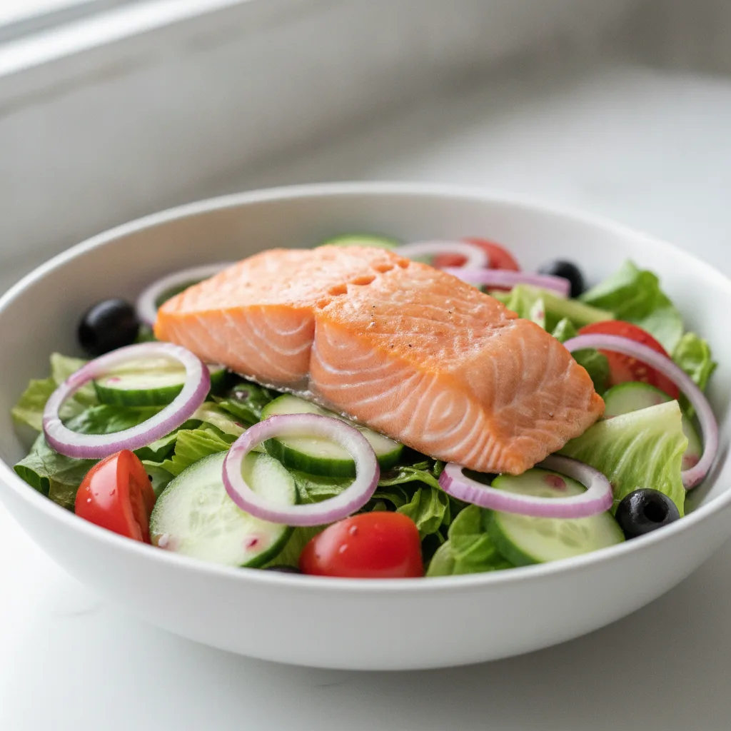 Garden Salad - Red Wine Vinaigrette With Baked Salmon Garden Salad - Red Wine Vinaigrette With Baked Salmon