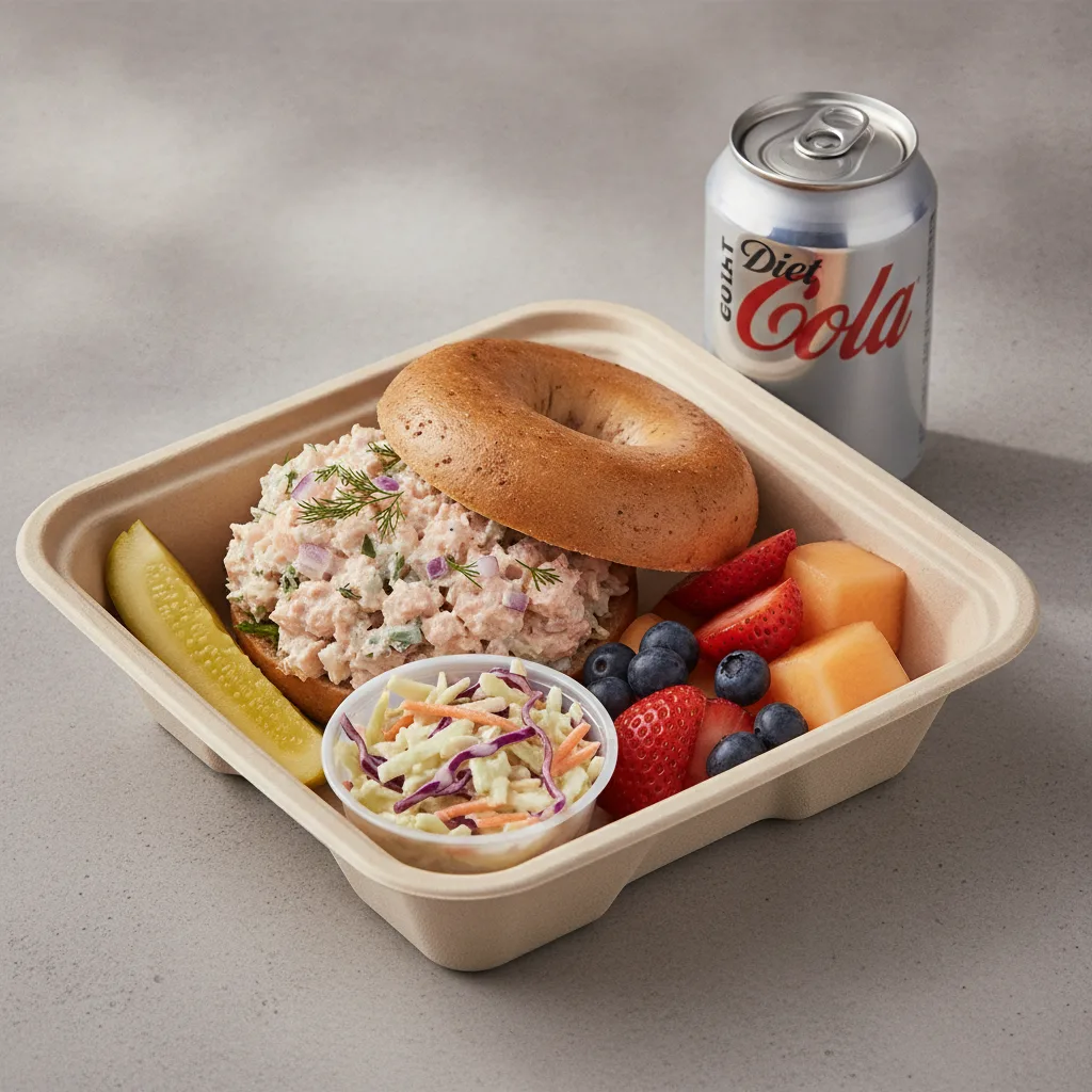 Gluten Free Boxed Lunch — Salmon Salad / Diet Soda Gluten Free Boxed Lunch — Salmon Salad / Diet Soda