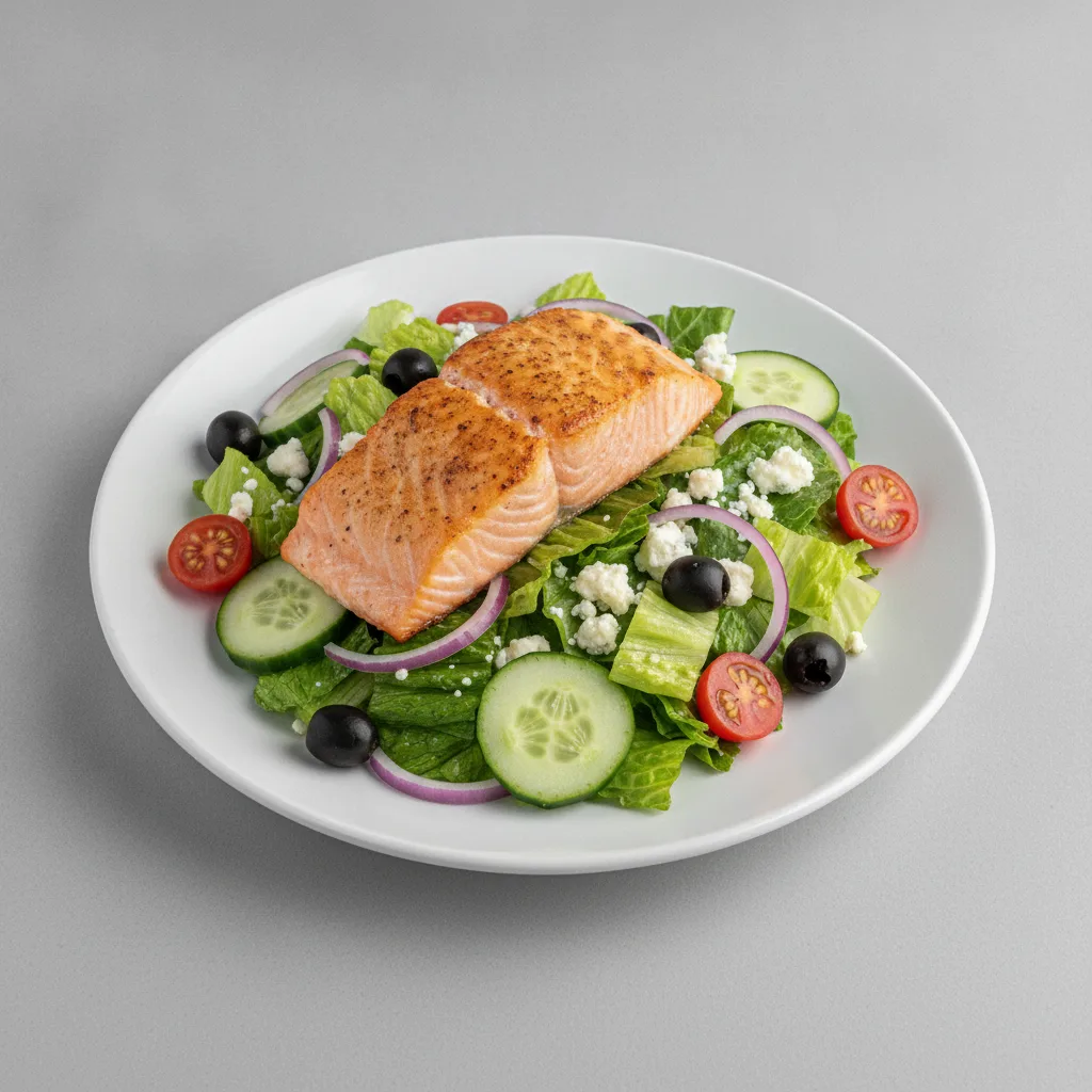 Garden Salad - Blue Cheese With Baked Salmon Garden Salad - Blue Cheese With Baked Salmon