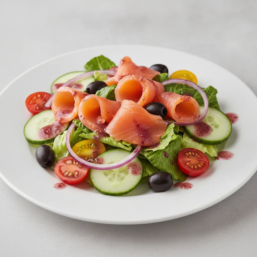 Garden Salad - Red Wine Vinaigrette With Smoked Salmon Garden Salad - Red Wine Vinaigrette With Smoked Salmon