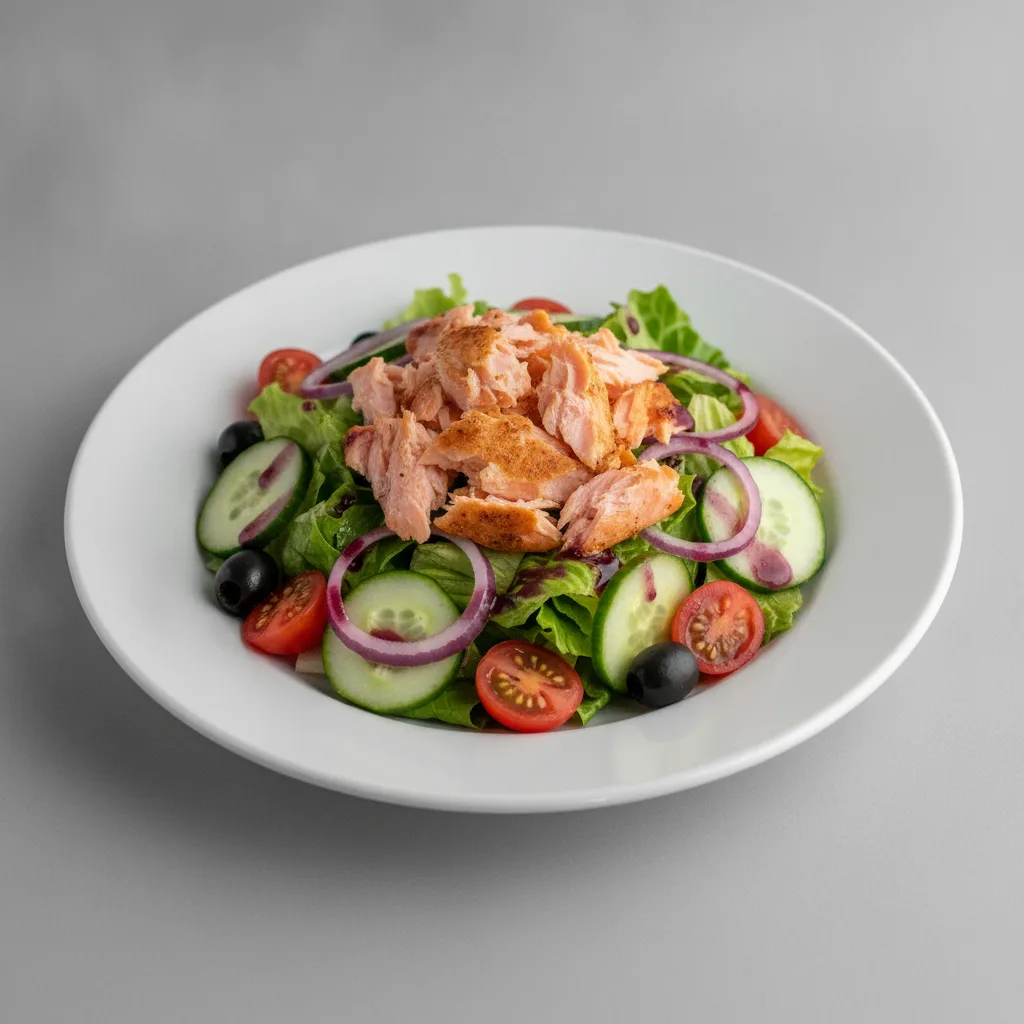 Garden Salad - Red Wine Vinaigrette With Baked Salmon Garden Salad - Red Wine Vinaigrette With Baked Salmon
