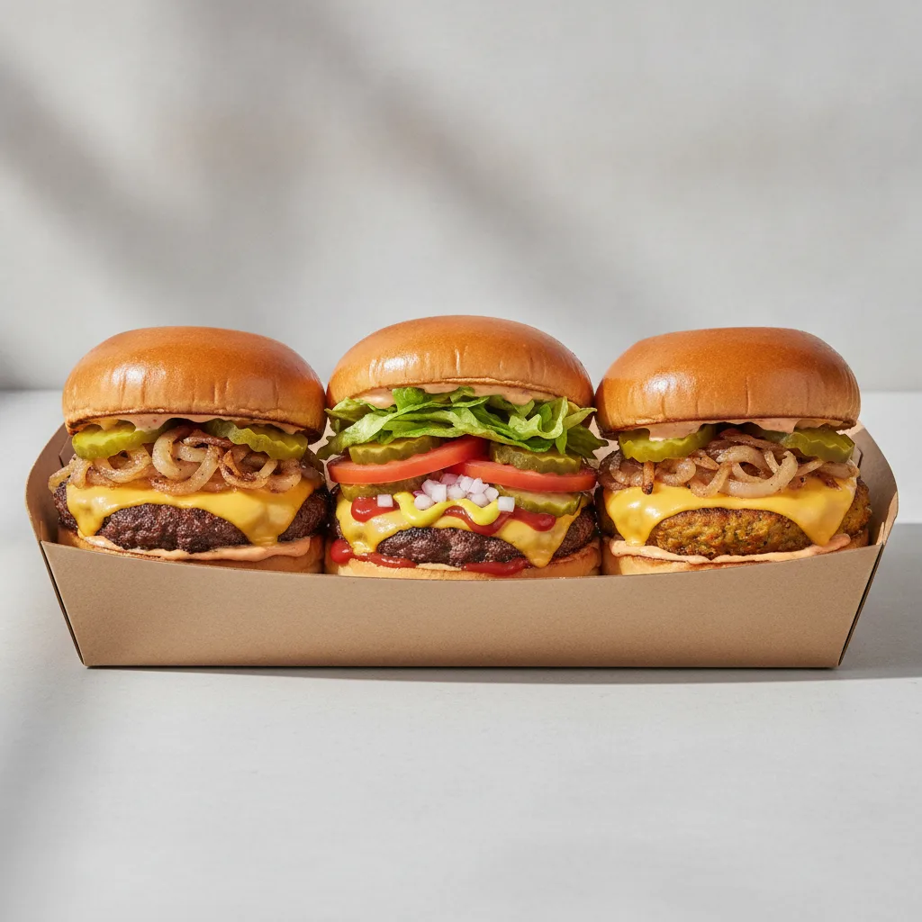 Burger Box - Yeanie's Burger, Classic Burger, Veggie Burger