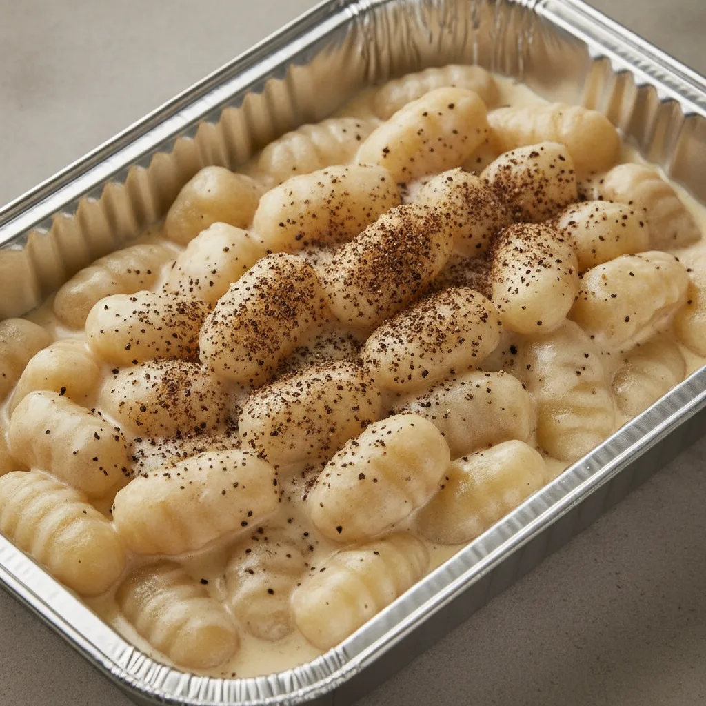 Gluten Free Black Truffle Cacio E Pepe Gnocchi (Half Tray) Gluten Free Black Truffle Cacio E Pepe Gnocchi (Half Tray)