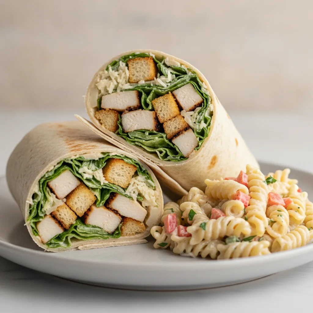 Chicken Caesar Wrap with Creamy Pasta Salad