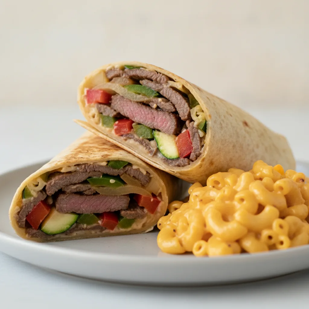 Hibachi Steak Wrap with Mac and Cheese