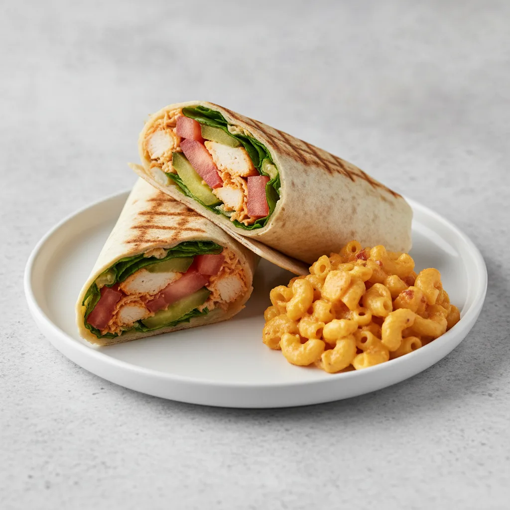 Buffalo Chicken Salad Wrap with Mac and Cheese