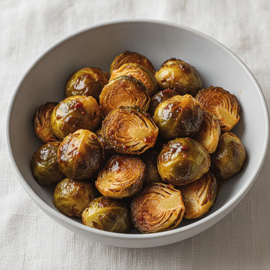 Crispy Brussels Sprouts with Chili Maple Glaze (Vegan, GF)