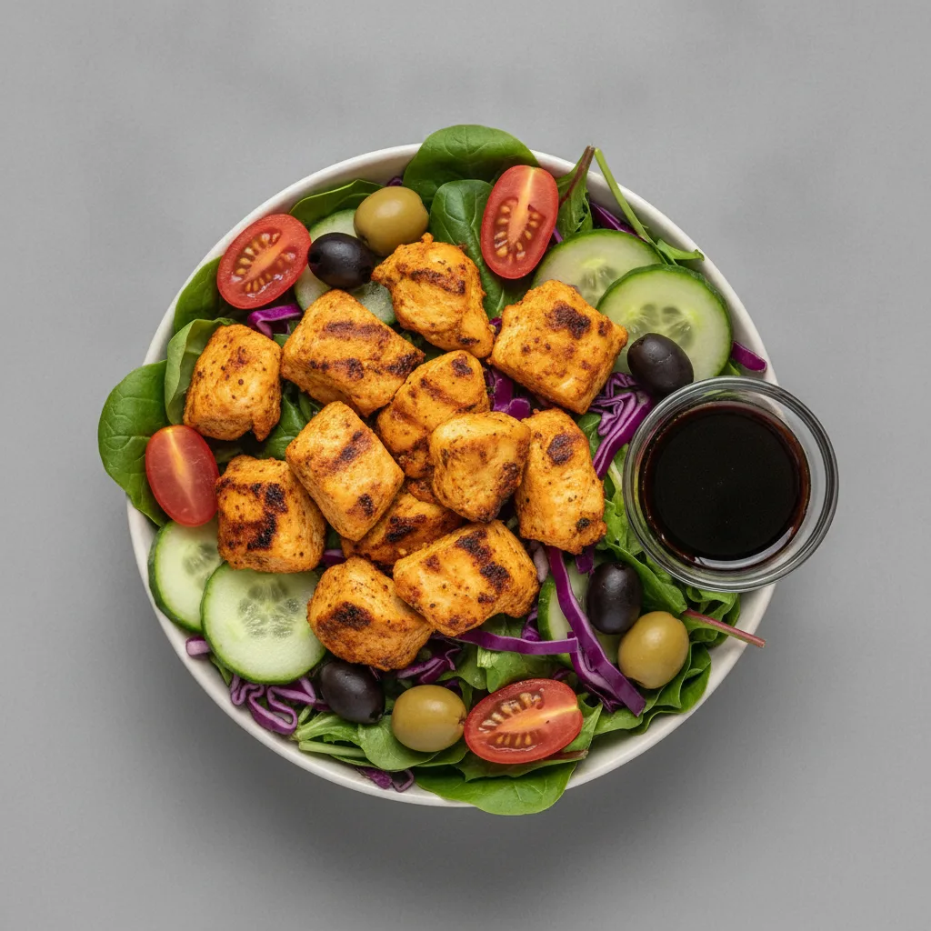 Spring Mix Salad with Balsamic Dressing - Chicken Tikka