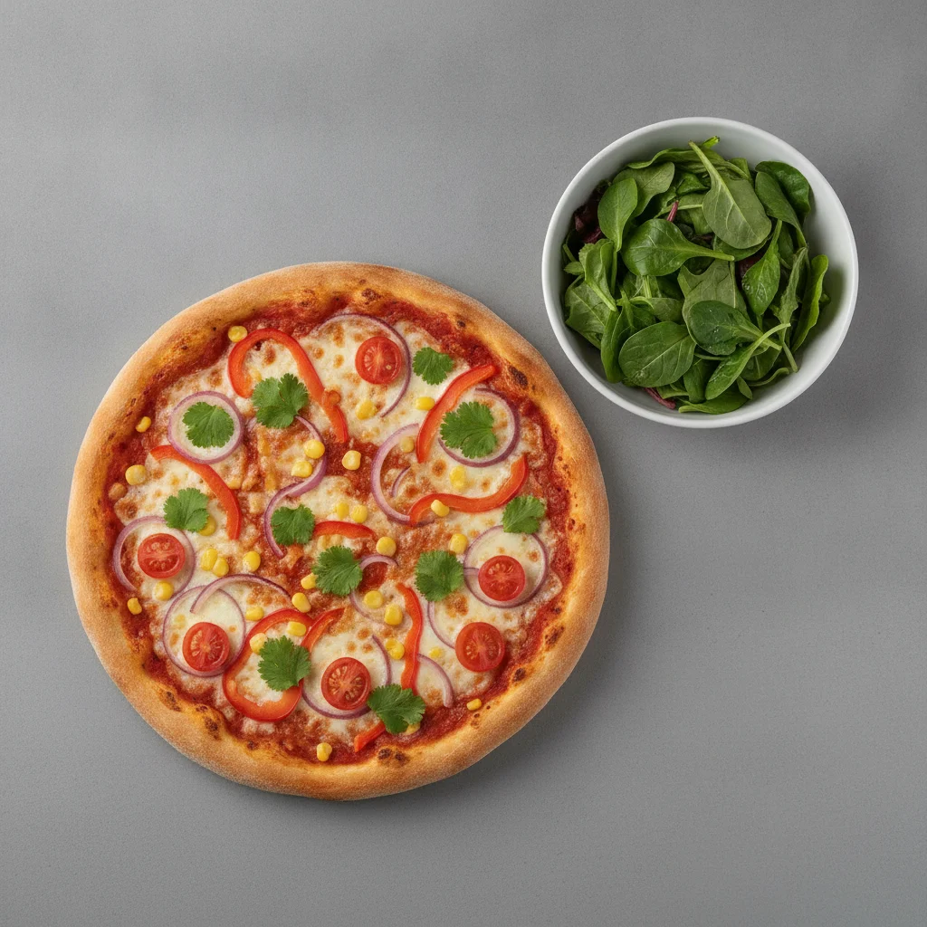 Vegan 8" Maha Veggie Pizza + Spring Mix Salad