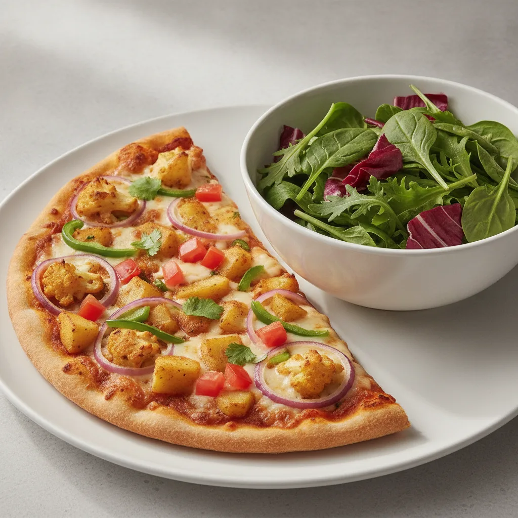 Gluten Free: Half Vegan Aloo Gobi Pizza (Mild) + Spring Mix Salad