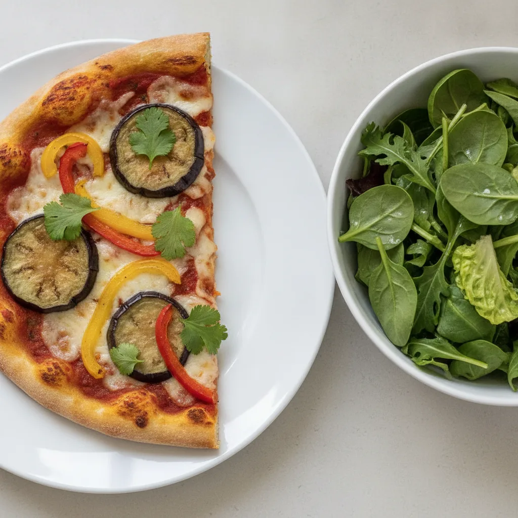 Gluten Free: Half Vegan Chillifornia Eggplant Pizza (Hot) + Spring Mix Salad