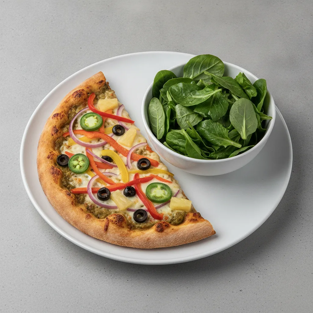 Gluten Free: Half Vegan Spicy Garden Pizza + Spring Mix Salad