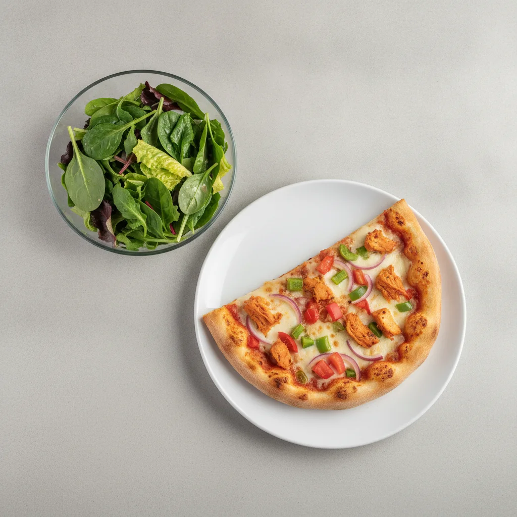 Gluten Free: Half Tandoorlicious Pizza - Chicken (Mild) + Spring Mix Salad