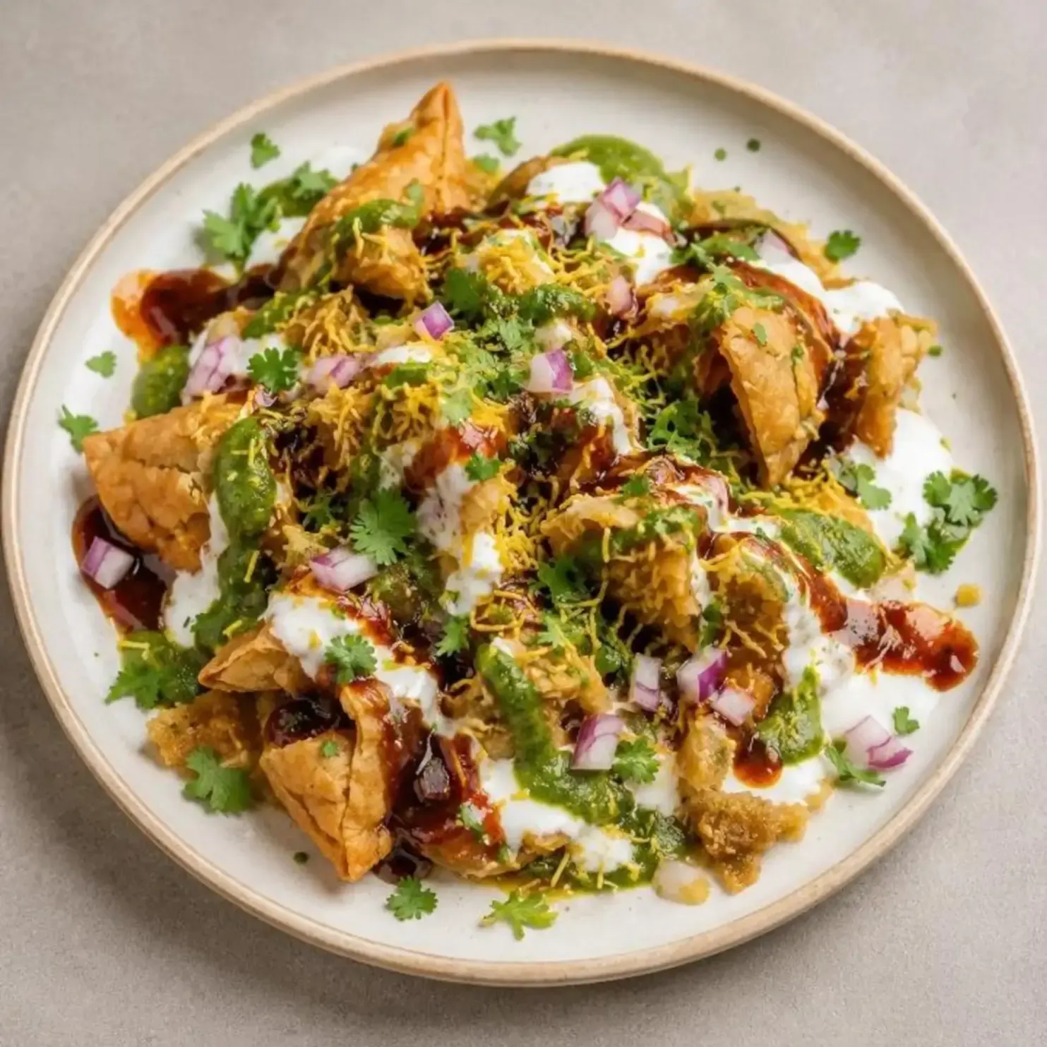 Samosa Chaat (Serves 2)