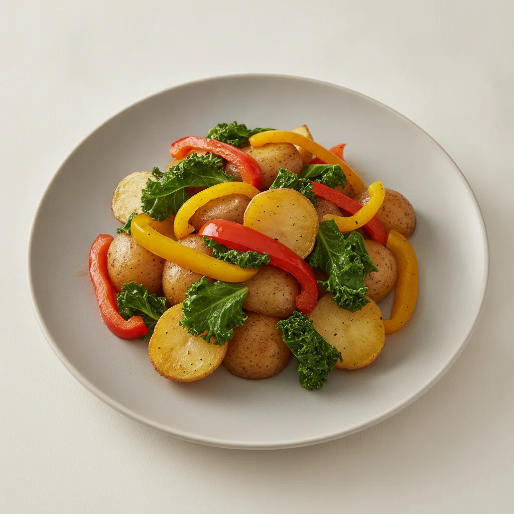 Roasted Potatoes with Peppers and Greens