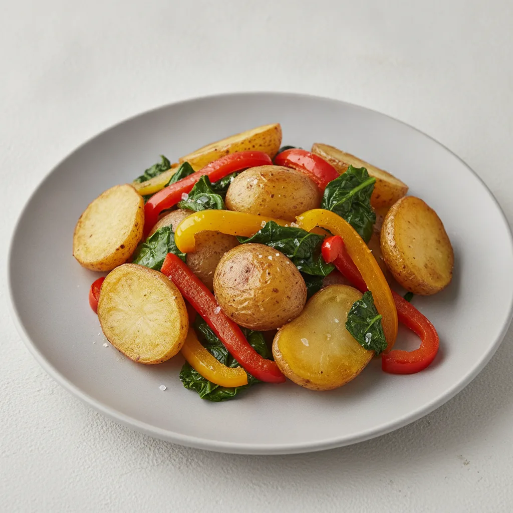 Roasted Potatoes with Peppers and Greens