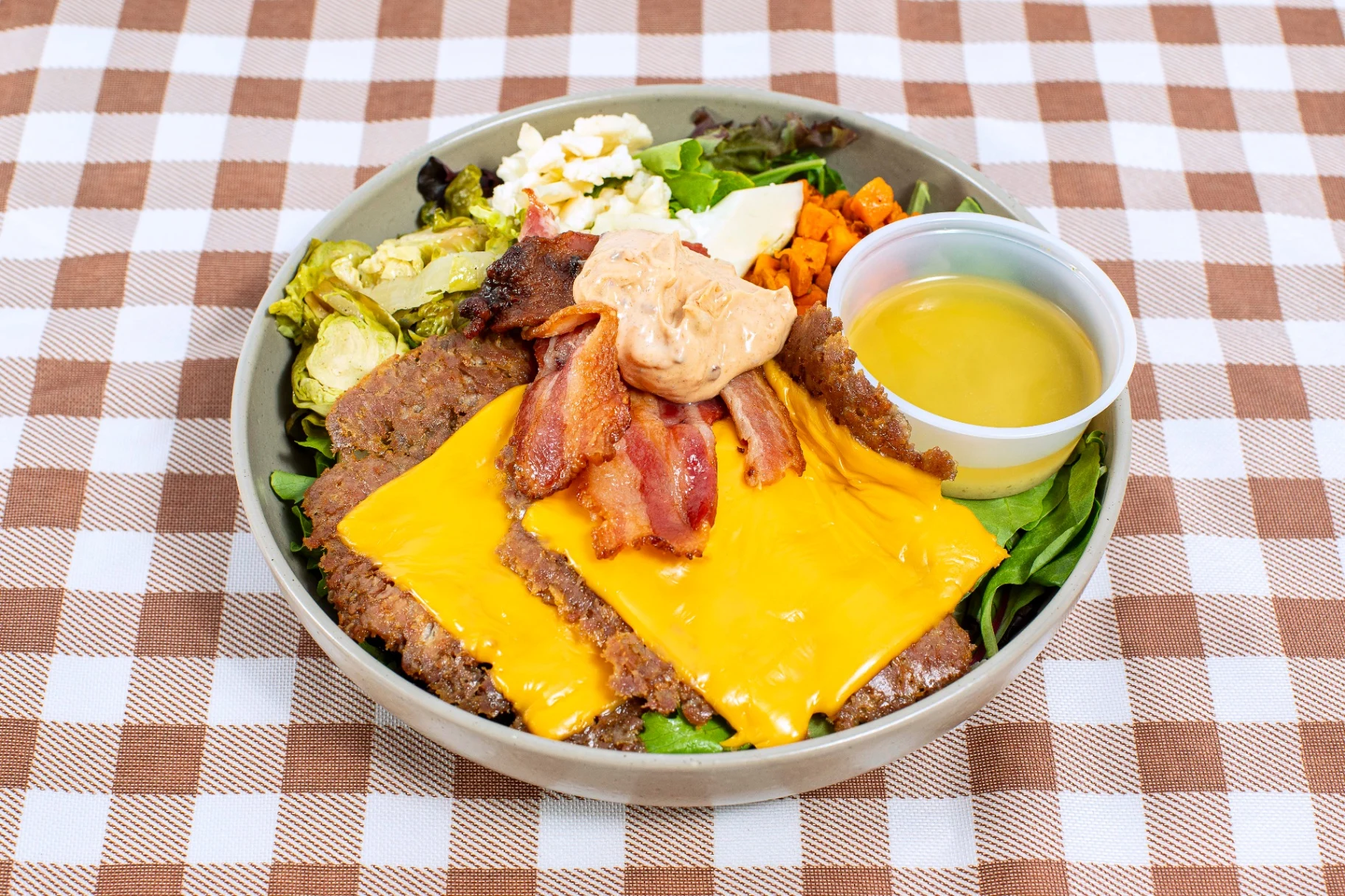 Green Salad with Double Smashed Pork Patties