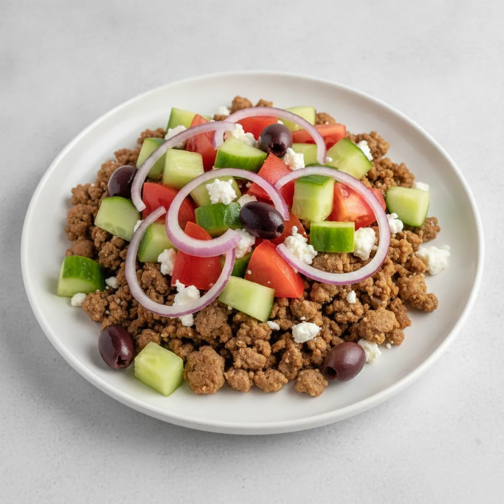 Grass-Fed Ground Lamb Greek Salad Grass-Fed Ground Lamb Greek Salad
