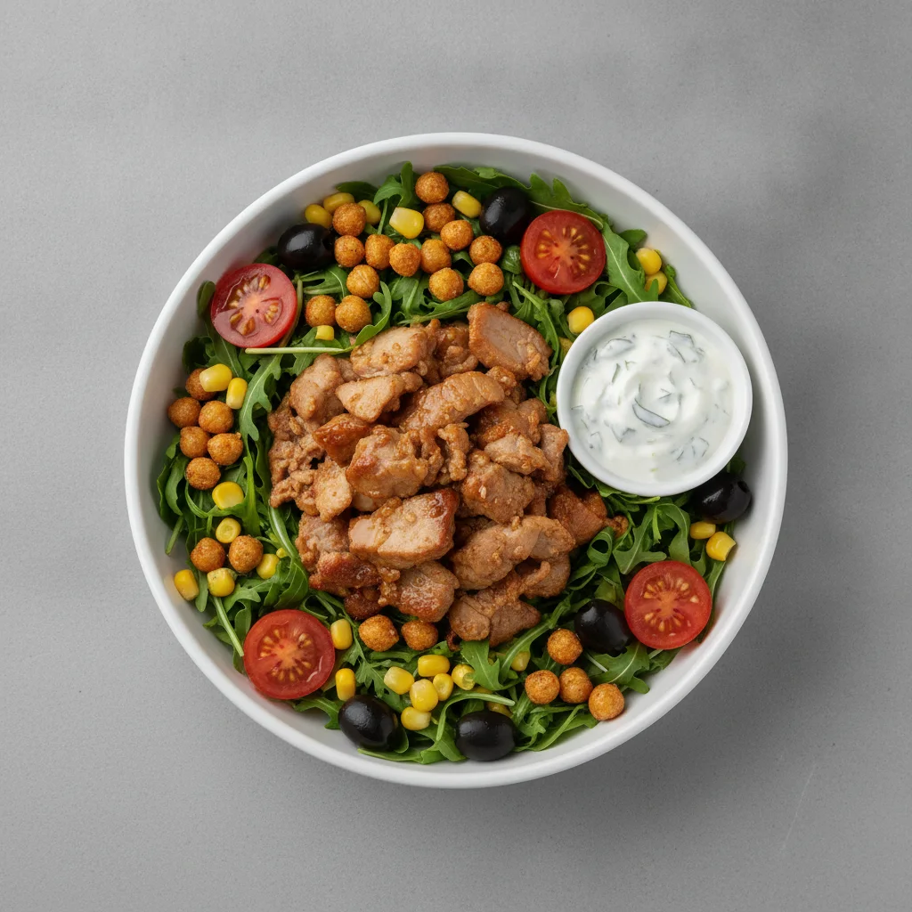 Pork Salad Bowl with Classic ZIKI (Tzatziki) Pork Salad Bowl with Classic ZIKI (Tzatziki)