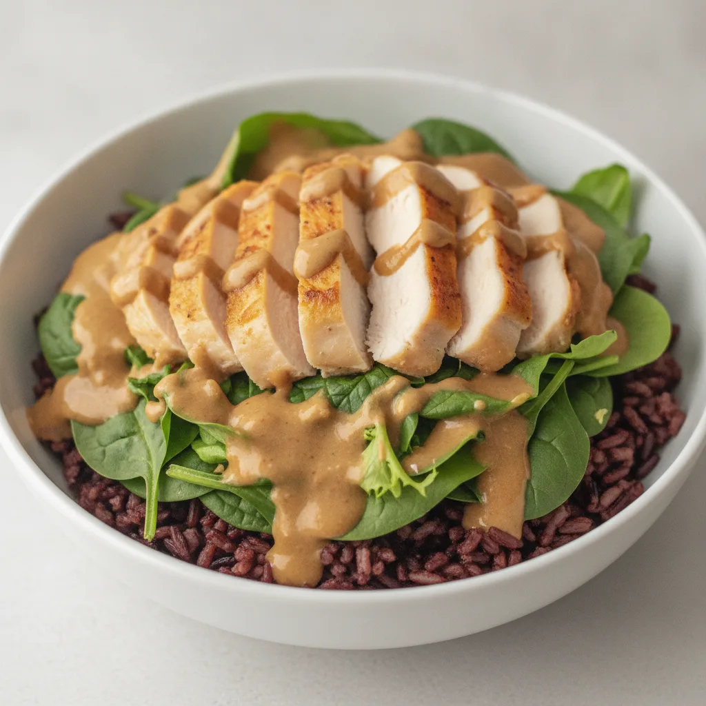 Bang Bang Peanut Chicken Bowl - Forbidden Red Japonica Rice Bang Bang Peanut Chicken Bowl - Forbidden Red Japonica Rice
