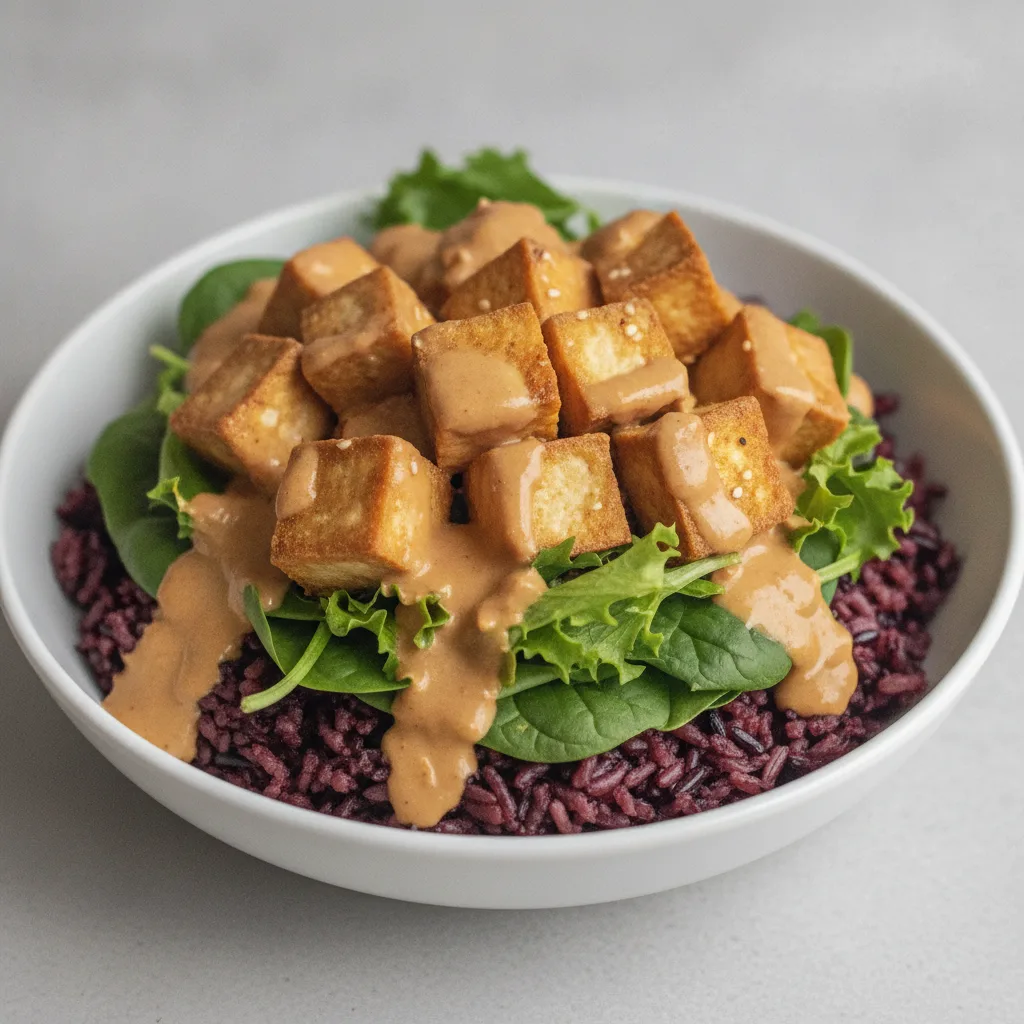 Bang Bang Peanut Tofu Bowl - Forbidden Red Japonica Rice Bang Bang Peanut Tofu Bowl - Forbidden Red Japonica Rice