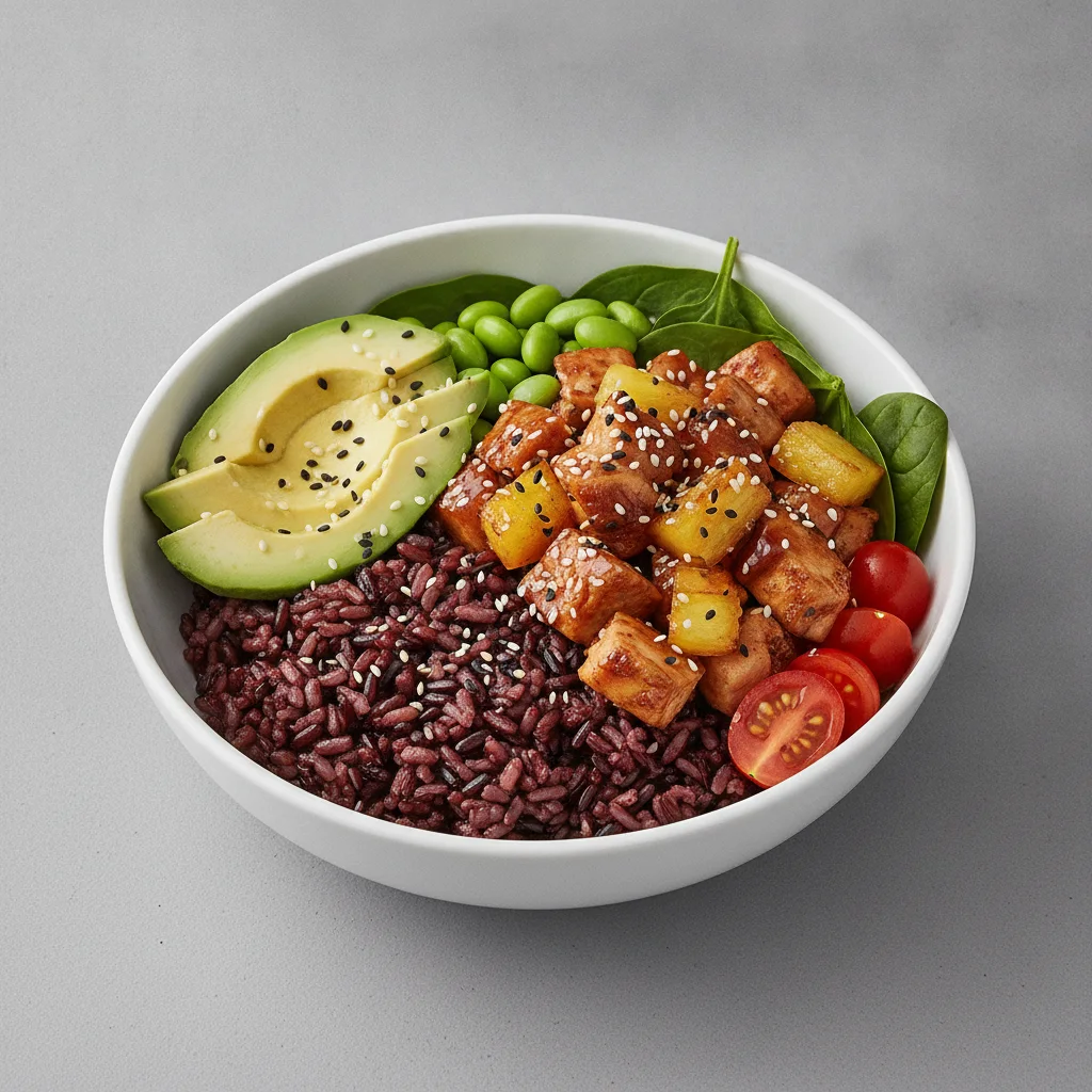 Hawaiian Avocado Chicken Teriyaki Bowl - Forbidden Red Japonica Rice Hawaiian Avocado Chicken Teriyaki Bowl - Forbidden Red Japonica Rice