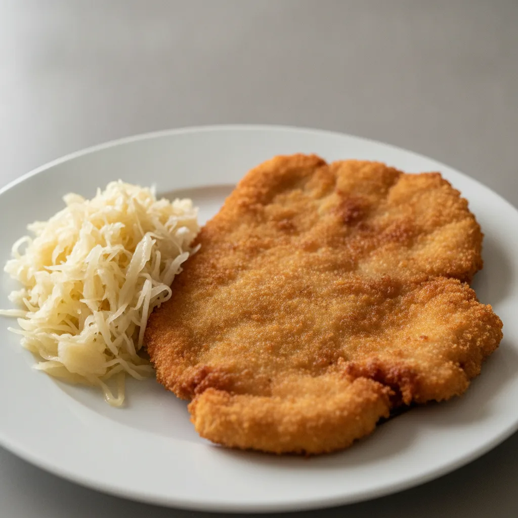 Veal Wiener Schnitzel with sauerkraut Veal Wiener Schnitzel with sauerkraut