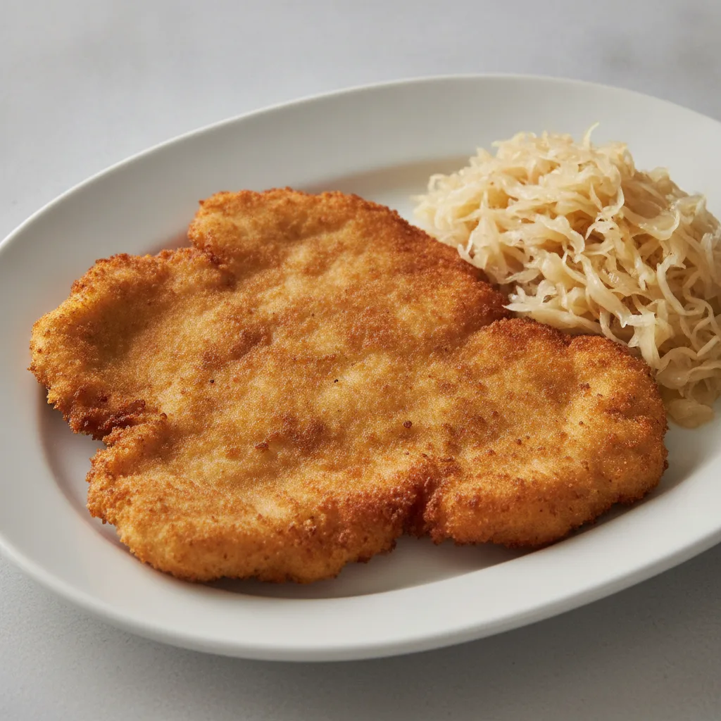 Chicken Wiener Schnitzel with sauerkraut Chicken Wiener Schnitzel with sauerkraut