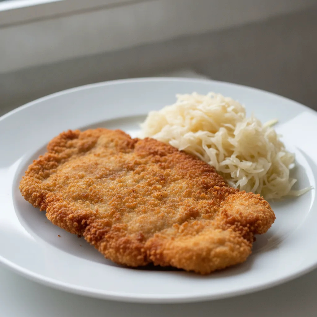 Gluten Free Veal Wiener Schnitzel with sauerkraut Gluten Free Veal Wiener Schnitzel with sauerkraut