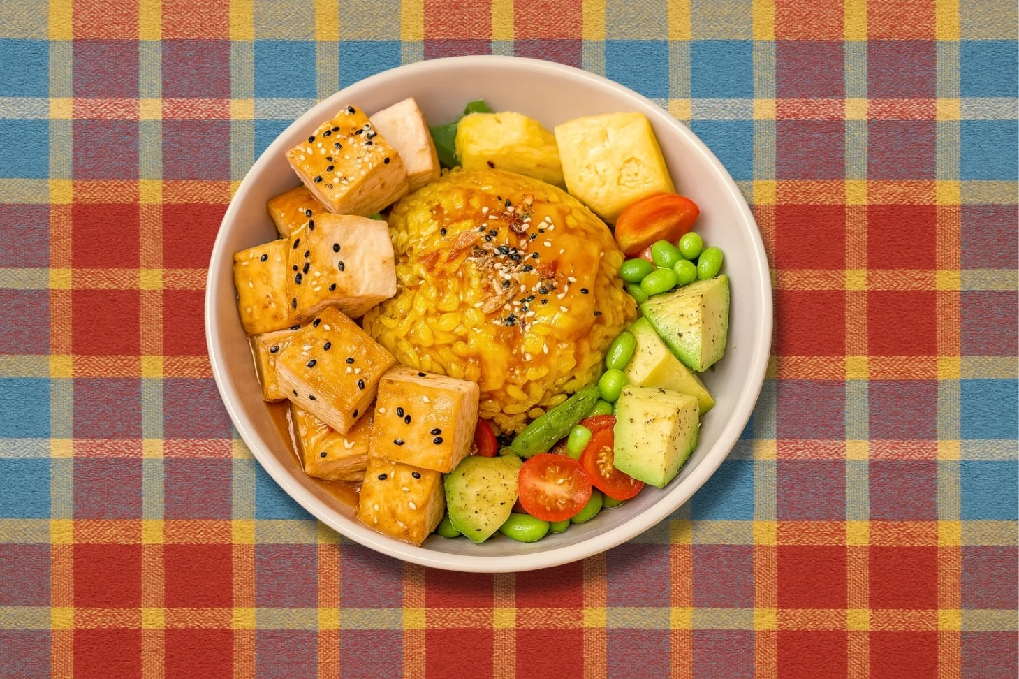 Hawaiian Avocado Tofu Teriyaki Bowl - Turmeric Rice