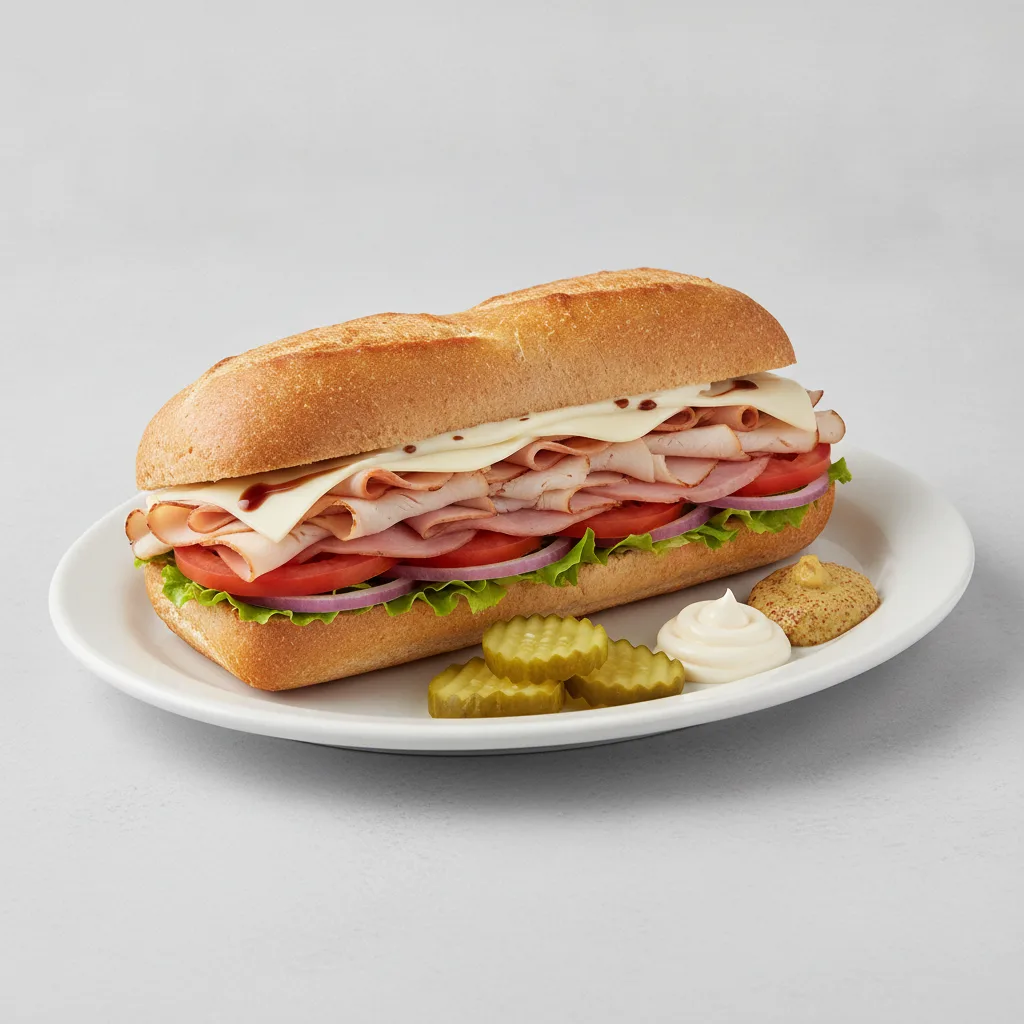 Deluxe Sub: Turkey and Ham on Wheat Bread
