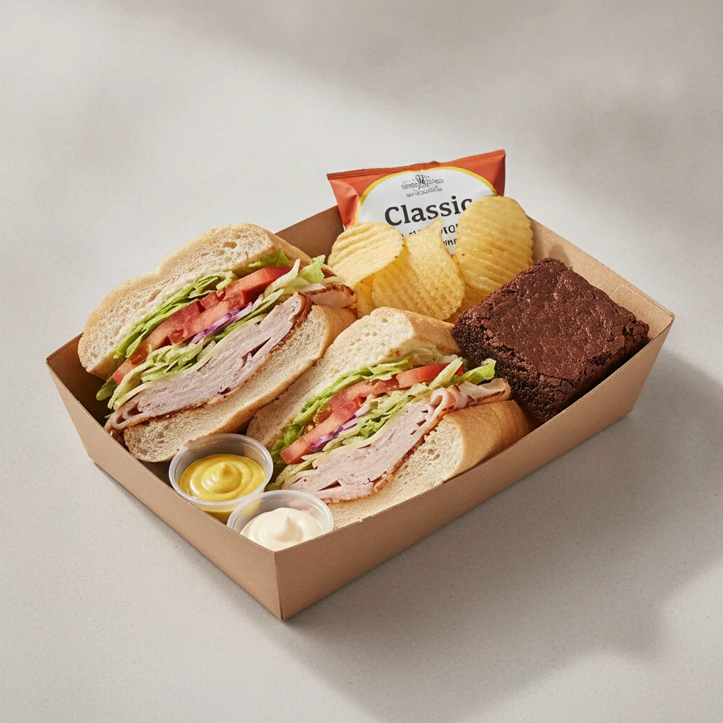 Standard Lieutenant Box Lunch - Smoked Turkey with White Bread, Chips and Brownie