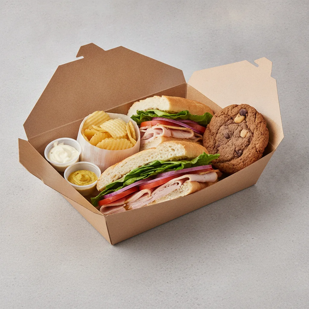 Standard Lieutenant Box Lunch - Smoked Turkey with White Bread, Chips and Assorted Cookie