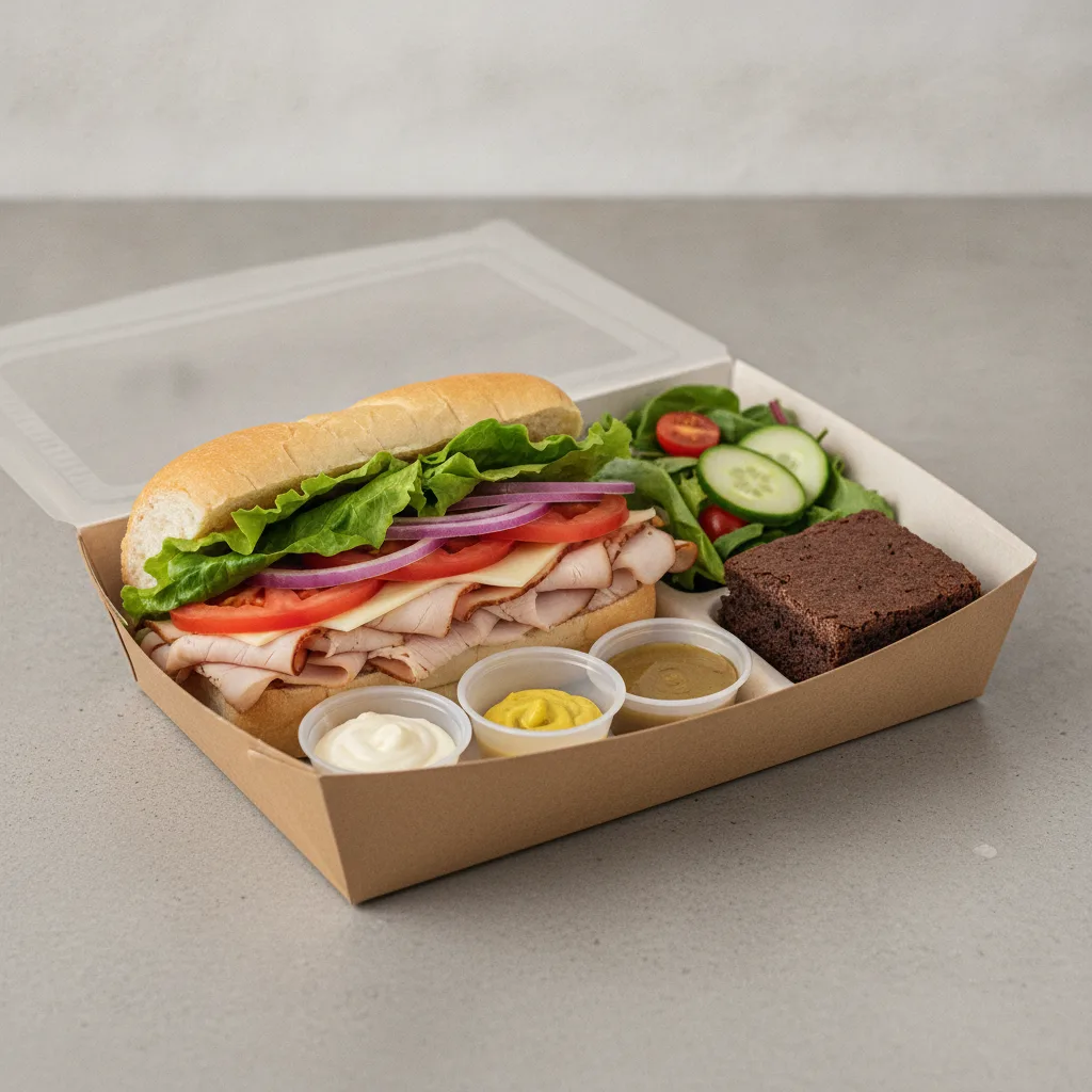 Standard Lieutenant Box Lunch - Smoked Turkey with White Bread, Side Salad and Brownie