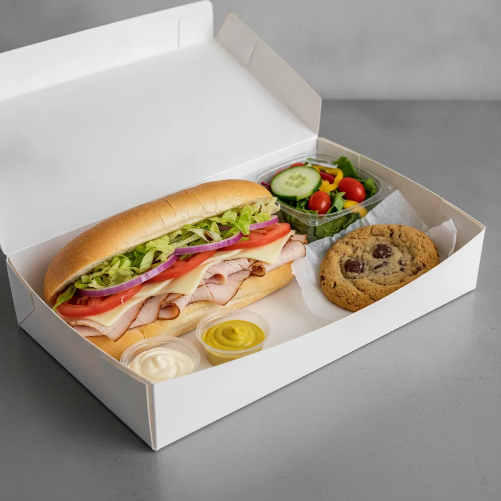 Standard Lieutenant Box Lunch - Smoked Turkey with White Bread, Side Salad and Assorted Cookie