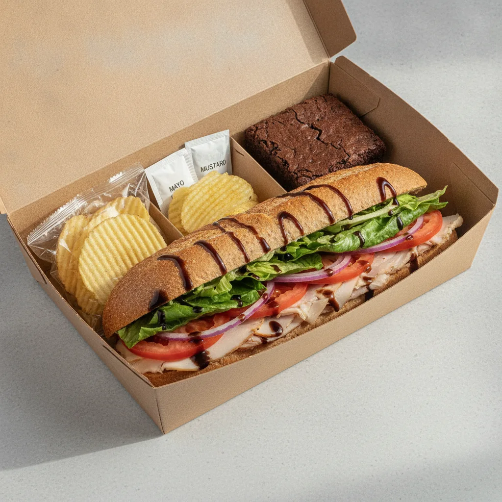 Standard Lieutenant Box Lunch - Smoked Turkey with Wheat Bread, Chips and Brownie