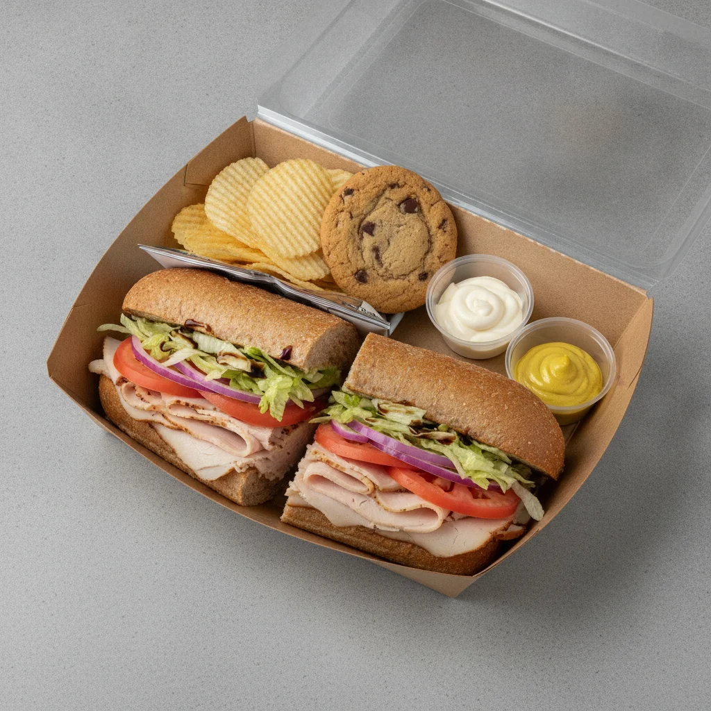 Standard Lieutenant Box Lunch - Smoked Turkey with Wheat Bread, Chips and Assorted Cookie