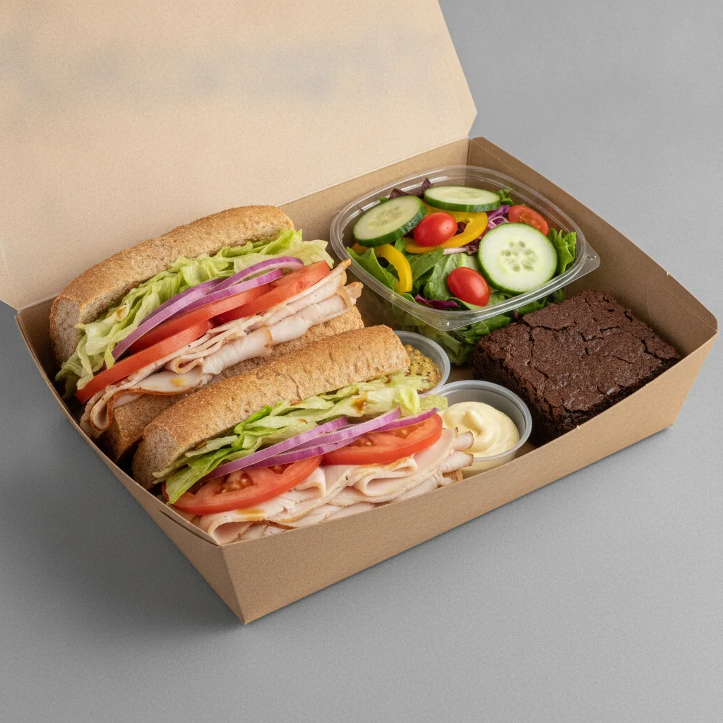 Standard Lieutenant Box Lunch - Smoked Turkey with Wheat Bread, Side Salad and Brownie