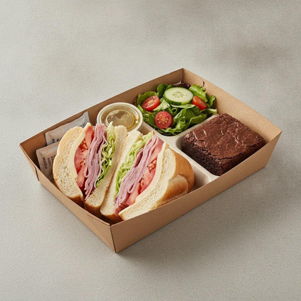 Standard Lieutenant Box Lunch - Honey Ham with White Bread, Side Salad and Brownie