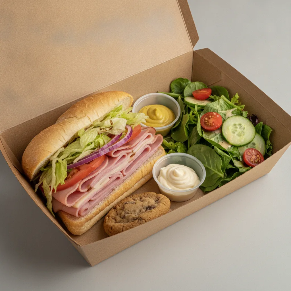 Standard Lieutenant Box Lunch - Honey Ham with White Bread, Side Salad and Assorted Cookie